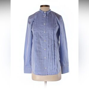 Thomas Mason For J Crew Pleated Wing Collar Tuxedo Button Down Shirt Purple Sz 4